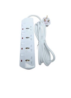 RR ESMA Approved Universal Power Extension Socket with Individual Neon Light Switches - 13A Plug 250V (4 Way - 3 Mtr Cable)