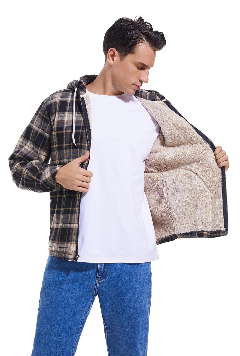 Elesuit Men's Full-Zip Fleece Hoodie All-Cotton Soft Sherpa Lined Flannel Shirts Jacket for Men Black Medium - Image 4