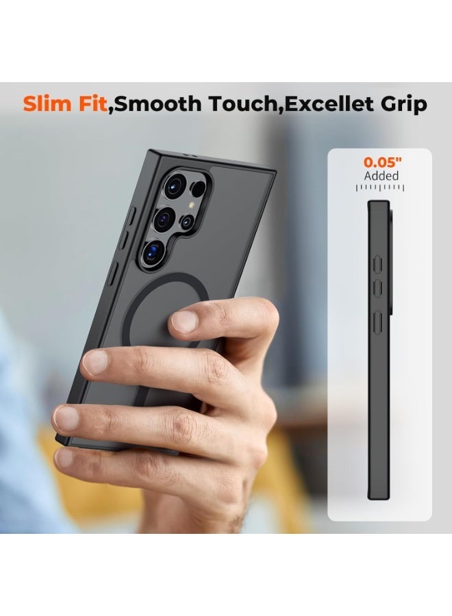 Magnetic for Samsung Galaxy S24 Ultra Case Matte Black, S24 Ultra Phone Case Compatible with MagSafe Frosted Translucent Shockproof Anti-Scratch Slim Fit Case Military Grade Protection (Matte Black) - Image 2