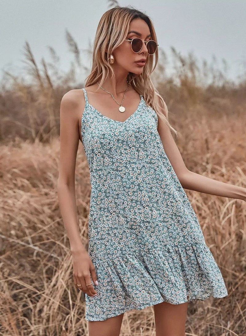 Ditsy Floral Print Ruffle Hem Cami Dress  - Image 3