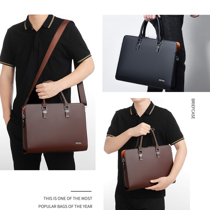 FSD.WG FSD.WG]Business Bag Leather Briefcase Shoulder Laptop Business Bag for Men  - Image 2