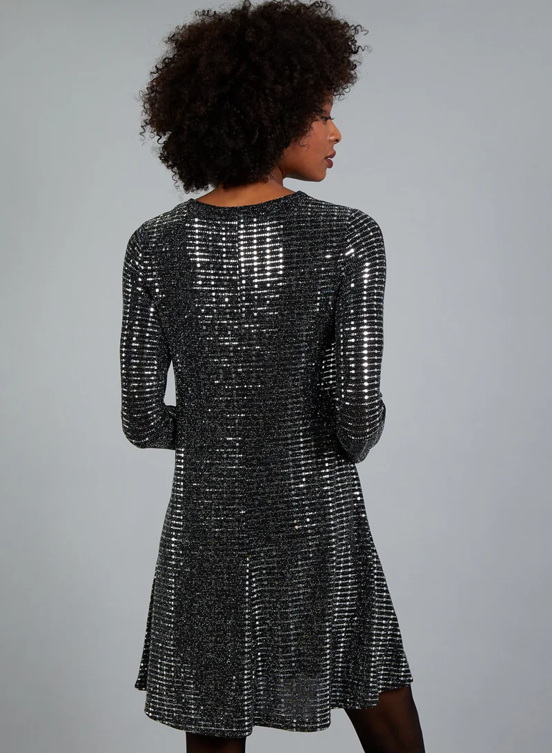 Blue Vanilla Long Sleeve Mirrored Swing Dress