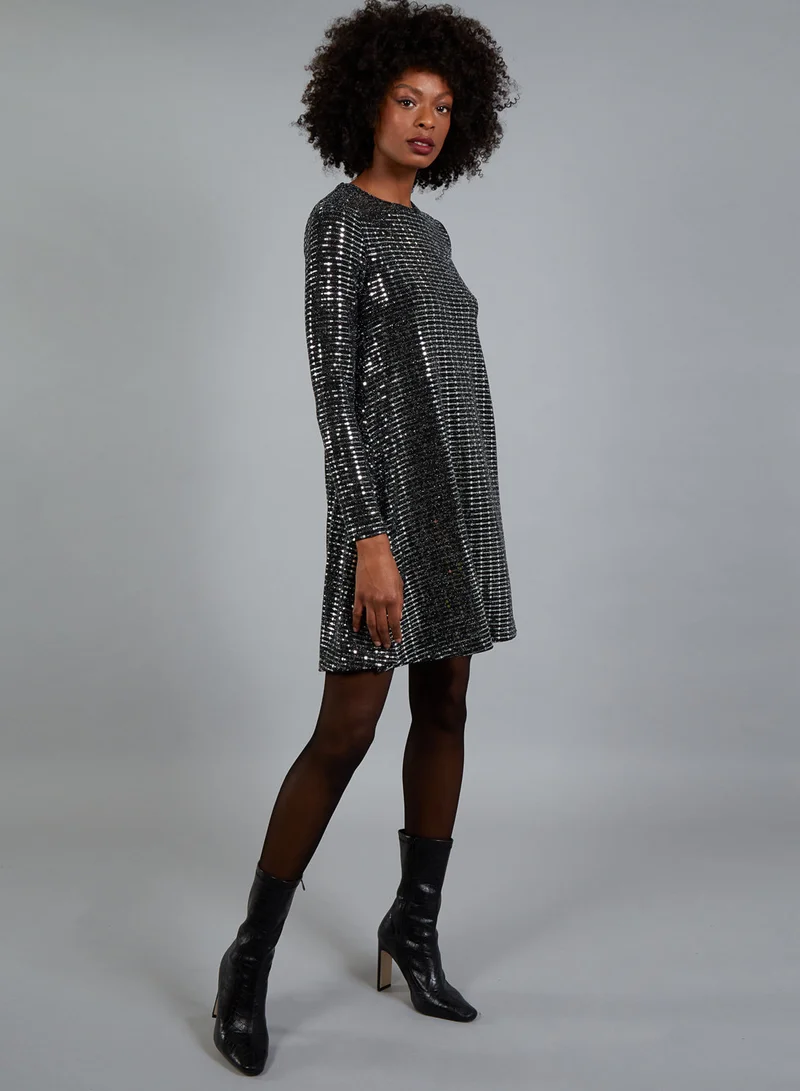 Blue Vanilla Long Sleeve Mirrored Swing Dress