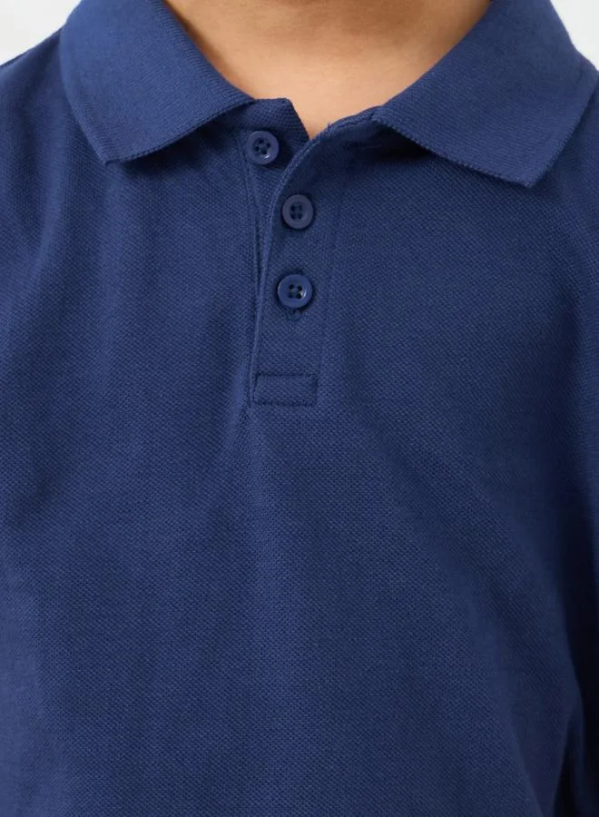 Styli Styli Boys Navy Blue Solid Cotton Polo T-Shirt