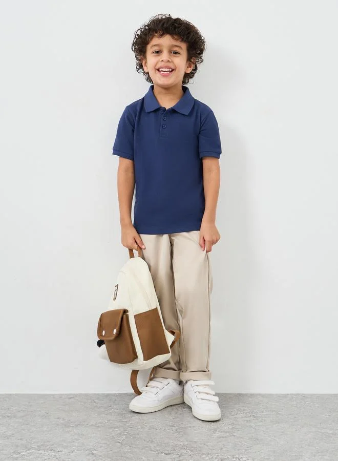 Styli Styli Boys Navy Blue Solid Cotton Polo T-Shirt