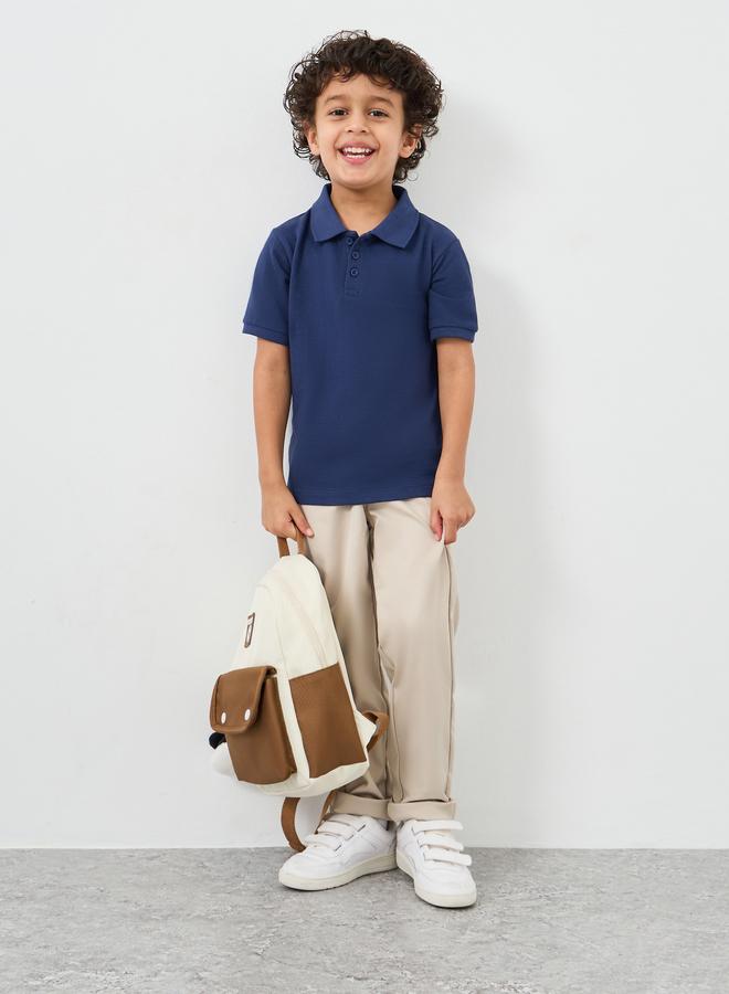 ستايلي تيشيرت بولو قطن سادة أزرق داكن للأولاد - Image 2