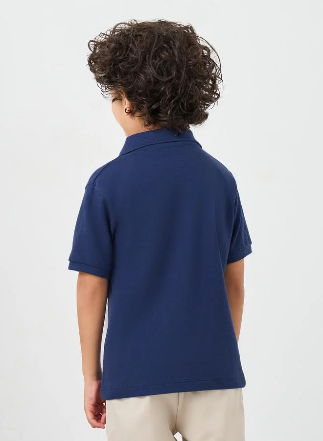 Styli Styli Boys Navy Blue Solid Cotton Polo T-Shirt