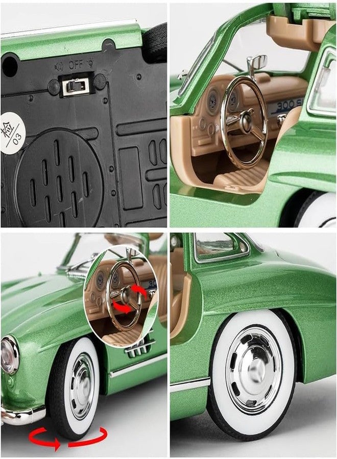 AHBHT Kids Model 1:24 Vintage 300 SL Classic Die Cast Metal Car Pull Back Action Opening Doors with Realistic Engine Sound Lights Toy Car Gift for Boys - Green - Image 4