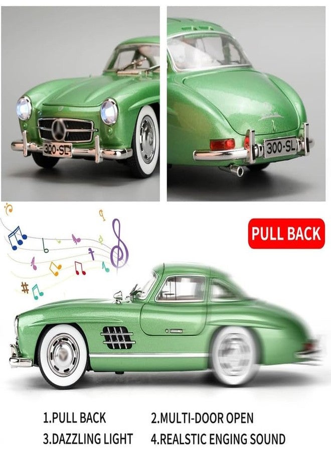 AHBHT Kids Model 1:24 Vintage 300 SL Classic Die Cast Metal Car Pull Back Action Opening Doors with Realistic Engine Sound Lights Toy Car Gift for Boys - Green - Image 3