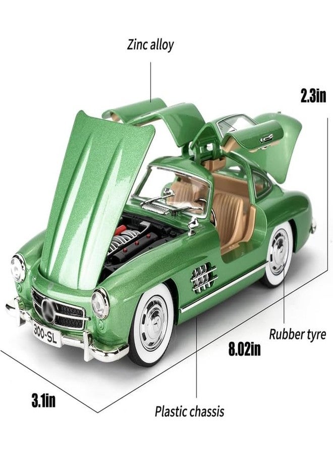 AHBHT Kids Model 1:24 Vintage 300 SL Classic Die Cast Metal Car Pull Back Action Opening Doors with Realistic Engine Sound Lights Toy Car Gift for Boys - Green - Image 2