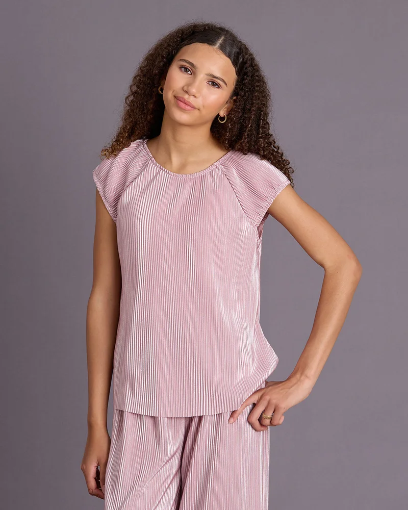 ردتاغ Senior Girls Pink Glitzy Short Sleeve Top
