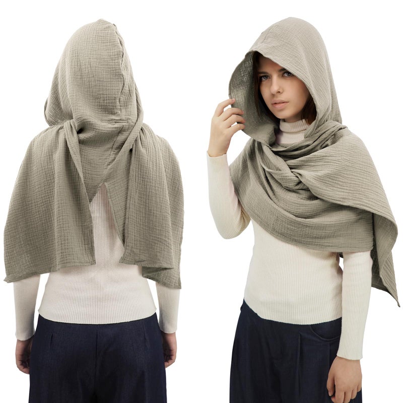 CosInStyle Women Men Fashion Shawl Scarf Cape | Multifunctional Hooded Cowl | Medieval Linen Cotton Cowl Hood |Vintage Goth Costume Accessory (Dark Gray) - Image 3