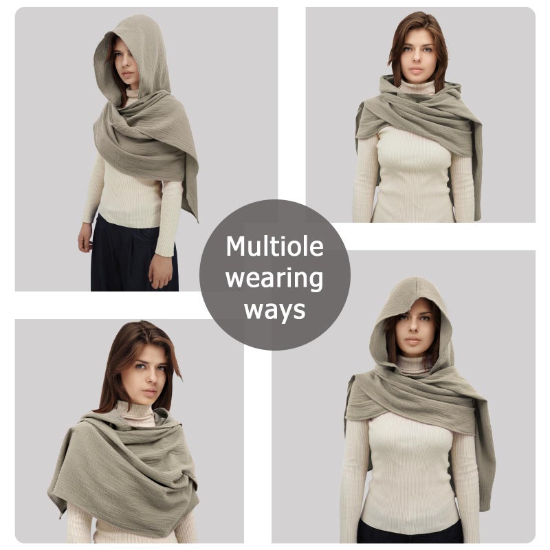 CosInStyle Women Men Fashion Shawl Scarf Cape | Multifunctional Hooded Cowl | Medieval Linen Cotton Cowl Hood |Vintage Goth Costume Accessory (Dark Gray) - Image 4