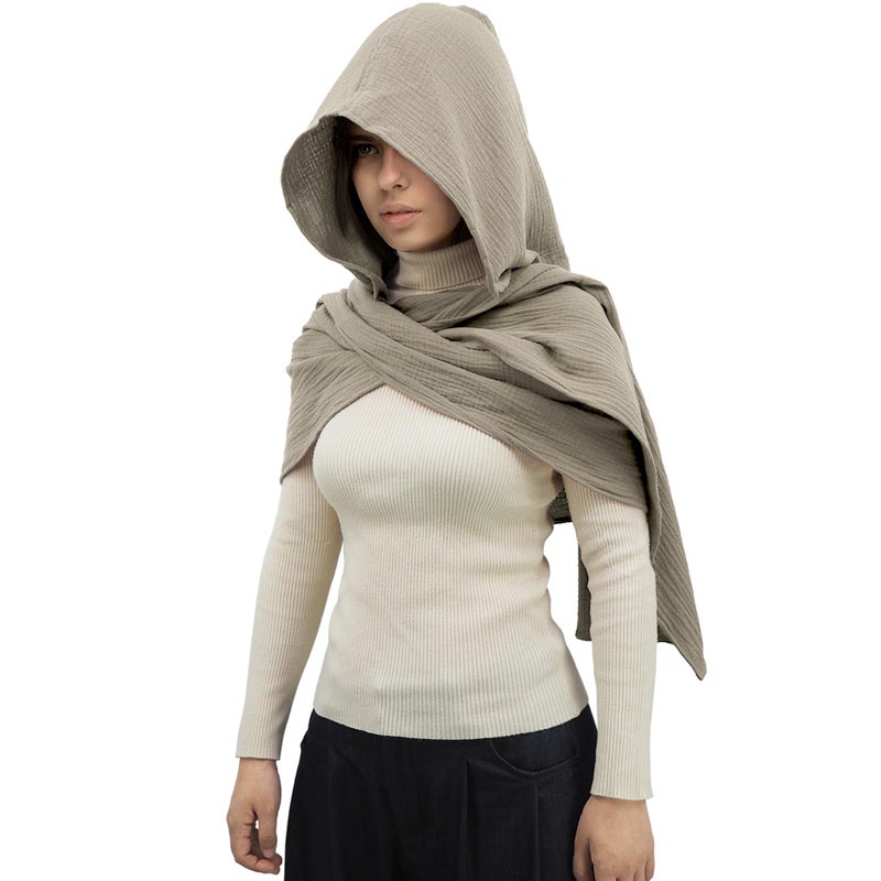 CosInStyle Women Men Fashion Shawl Scarf Cape | Multifunctional Hooded Cowl | Medieval Linen Cotton Cowl Hood |Vintage Goth Costume Accessory (Dark Gray) - Image 1