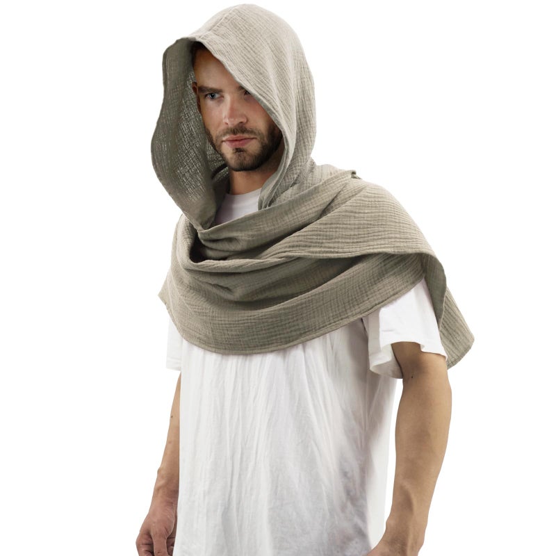 CosInStyle Women Men Fashion Shawl Scarf Cape | Multifunctional Hooded Cowl | Medieval Linen Cotton Cowl Hood |Vintage Goth Costume Accessory (Dark Gray) - Image 5