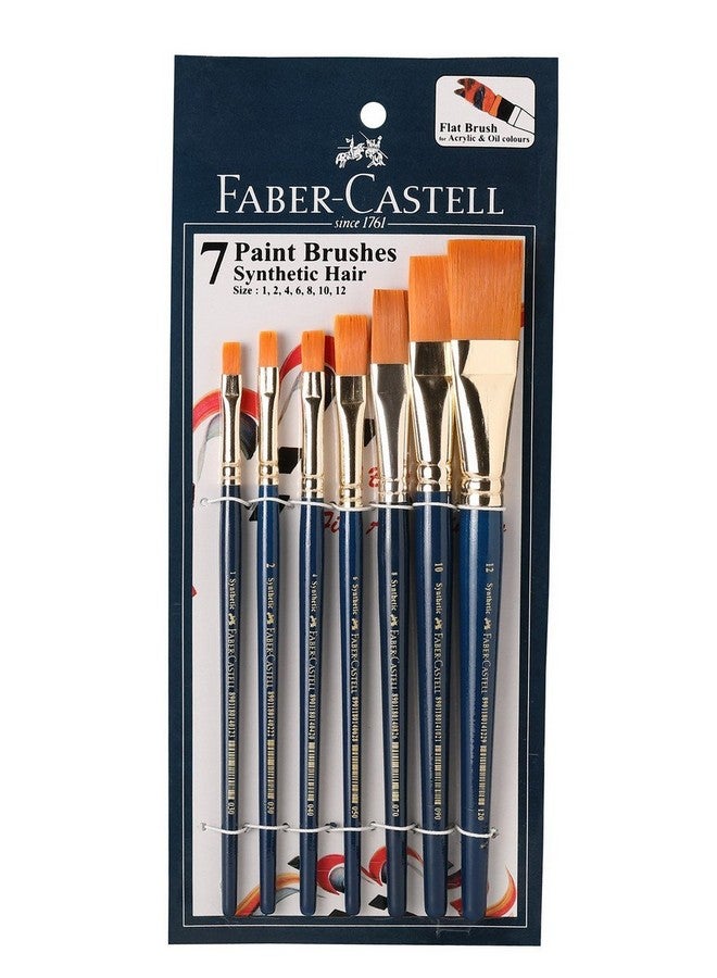 FABER-CASTELL Faber-Castell Paint Brush Set - Flat, Pack of 7 (Navy Blue)  - Image 1