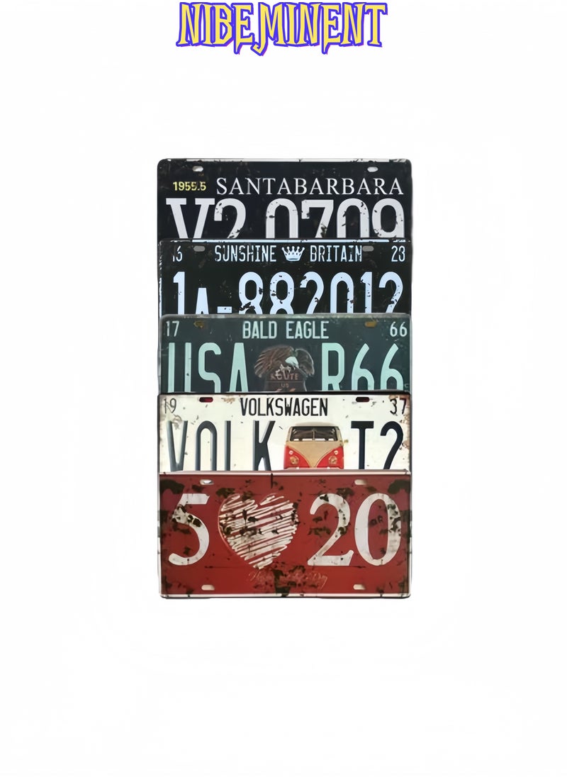 NIBEMINENT 5 Pieces Assorted Retro Vintage Car Number Tags, Embossed Prop License Plates, Home Wall Automobile Bar Garage Man Cave DIY Decoration, 6x12 inch  - Image 1