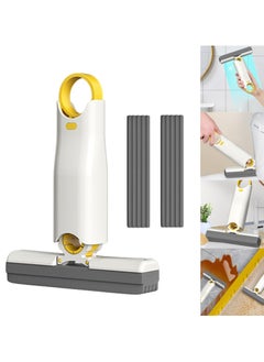 Compact Self-Squeeze Mop for Small Spaces, Ideal for Bathroom, Kitchen, and Glass Cleaning, Includes 1 Handle and 3 Absorbent Sponge Heads for Easy Use