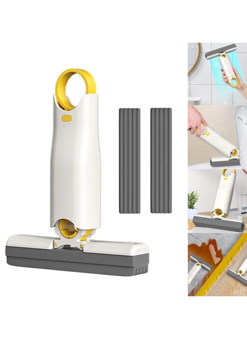 Generic - Compact Self-Squeeze Mop for Small Spaces, Ideal for Bathroom, Kitchen, and Glass Cleaning, Includes 1 Handle and 3 Absorbent Sponge Heads for Easy Use - Image 1