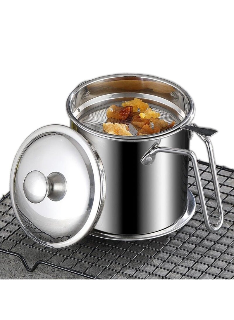 2L Grease Container with Strainer, Stainless Steel Oil Container for Storing Frying Oil and Cooking Grease, with Lid u0026 Handle Suitable for Home Use - Image 1