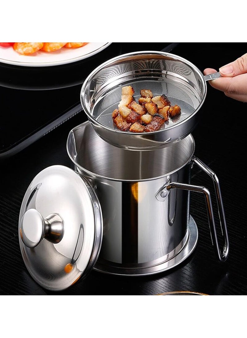 2L Grease Container with Strainer, Stainless Steel Oil Container for Storing Frying Oil and Cooking Grease, with Lid u0026 Handle Suitable for Home Use - Image 5