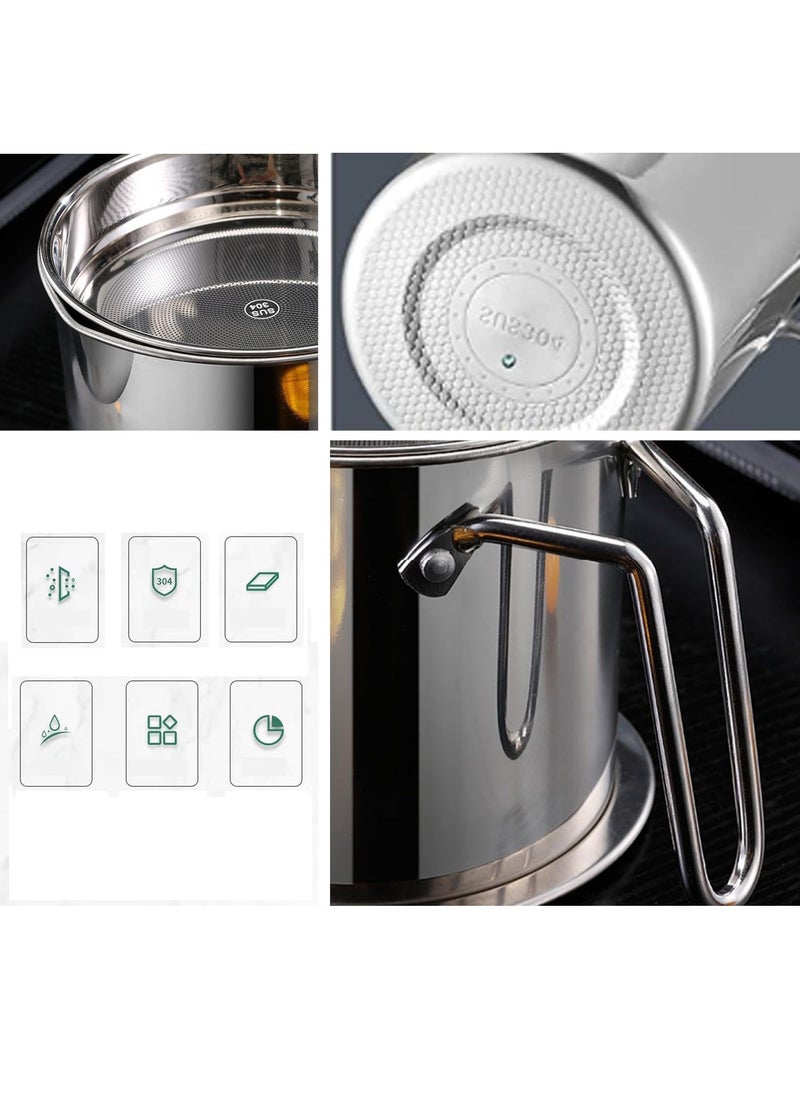 2L Grease Container with Strainer, Stainless Steel Oil Container for Storing Frying Oil and Cooking Grease, with Lid u0026 Handle Suitable for Home Use - Image 2