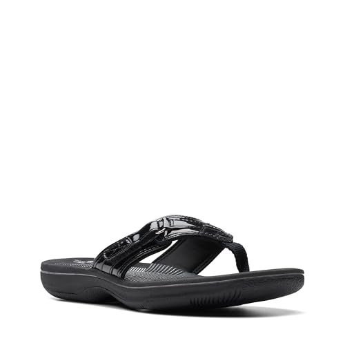 Clarks Women's Breeze Sea Flip-Flop, Black Patent, 9 - Image 3