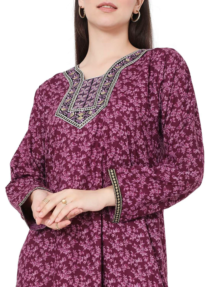 HANA & SARA LONG PRINTED THREAD EMBROIDERY MODEST ARABIC KAFTAN JALABIYA DRESSES