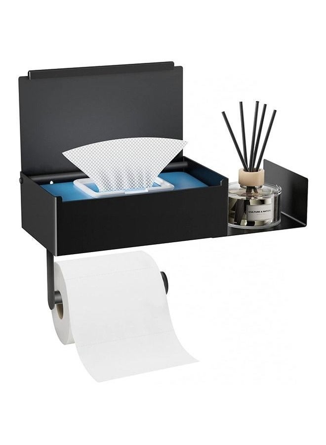 MIXDE Toilet Paper Holder with Shelf Flushable Wipes Dispenser for Bathroom Self Adhesive Toilet Paper Holder with Storage Stainless Steel Toilet Holder Keep Wipes Hidden Out of Sight Black  - Image 1