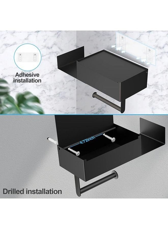 MIXDE Toilet Paper Holder with Shelf Flushable Wipes Dispenser for Bathroom Self Adhesive Toilet Paper Holder with Storage Stainless Steel Toilet Holder Keep Wipes Hidden Out of Sight Black  - Image 3