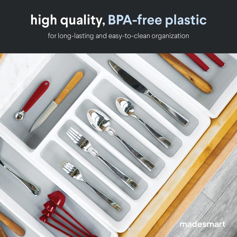 Made Smart Classic Large Silverware Tray - White |CLASSIC COLLECTION | 6-Compartments| Kitchen Drawer Organizer | Soft-Grip Lining and Non-Slip Rubber Feet | BPA-Free - Image 4