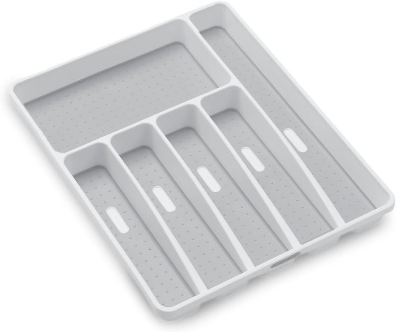 Made Smart Classic Large Silverware Tray - White |CLASSIC COLLECTION | 6-Compartments| Kitchen Drawer Organizer | Soft-Grip Lining and Non-Slip Rubber Feet | BPA-Free - Image 1