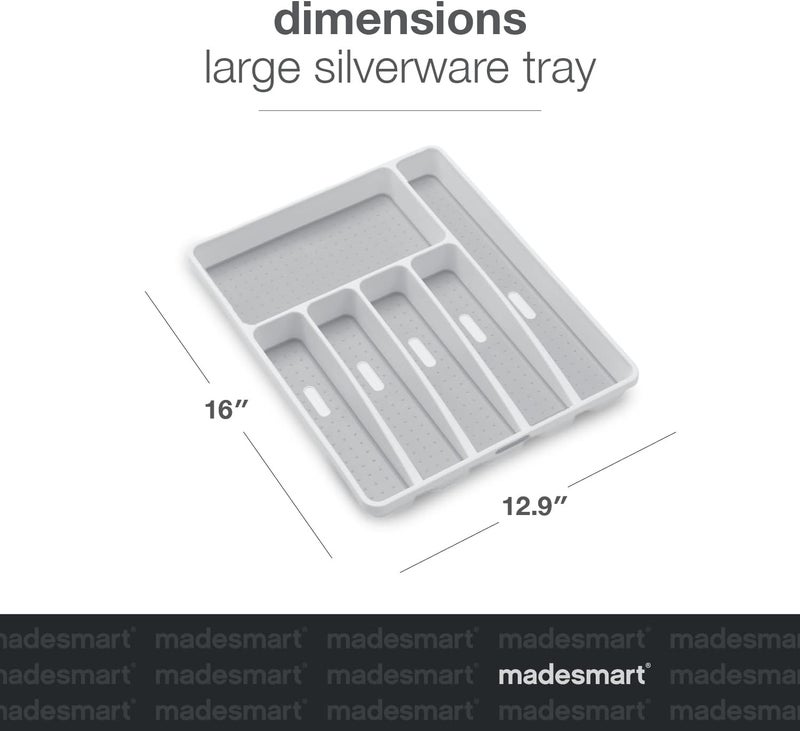 Made Smart Classic Large Silverware Tray - White |CLASSIC COLLECTION | 6-Compartments| Kitchen Drawer Organizer | Soft-Grip Lining and Non-Slip Rubber Feet | BPA-Free - Image 5