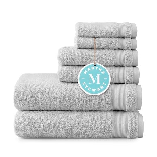 MARTHA STEWART 100 Cotton Bath Towels Set Of 6 Piece 2 Bath Towels 2 Hand Towels 2 Washcloths Quick Dry Towels Soft  Absorbent Bathroom Essentials Light Gray