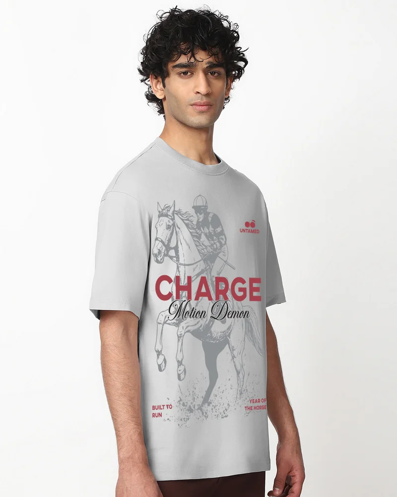 بيواكوف Men's Vapour Blue Motion Demon Graphic Printed Oversized T-shirt