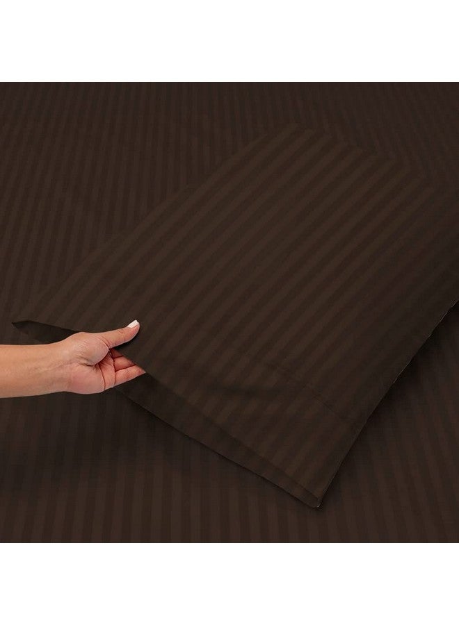 VAS COLLECTIONS Premium Glace Cotton Solid/Stripe King Bedsheet with 2 King Size Pillow Covers | Double Bed with 210 TC Glace Cotton | Size - King Size 90x100 inches - Coffee - Image 2
