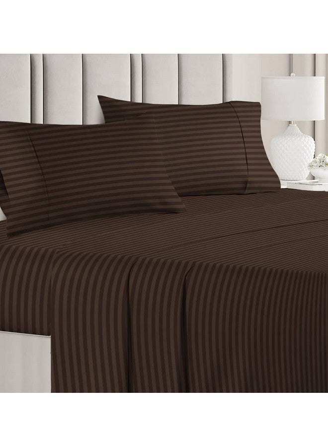 VAS COLLECTIONS Premium Glace Cotton Solid/Stripe King Bedsheet with 2 King Size Pillow Covers | Double Bed with 210 TC Glace Cotton | Size - King Size 90x100 inches - Coffee - Image 1