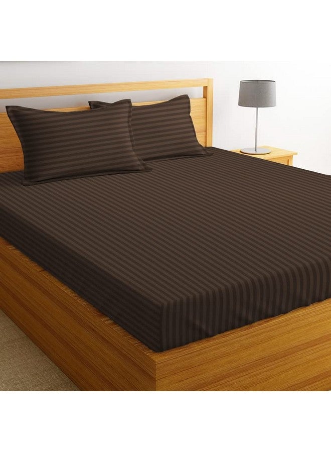VAS COLLECTIONS Premium Glace Cotton Solid/Stripe King Bedsheet with 2 King Size Pillow Covers | Double Bed with 210 TC Glace Cotton | Size - King Size 90x100 inches - Coffee - Image 4