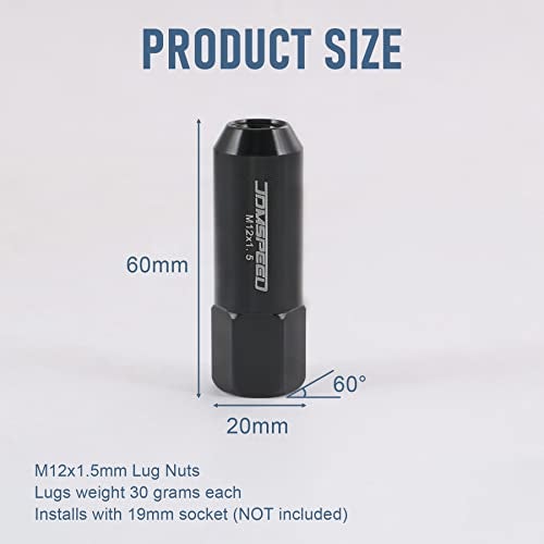 JDMSPEED Black 60MM Aluminum Extended Tuner Lug Nuts Replacement for Wheel Rims M12X1.5 20PCS - Image 3
