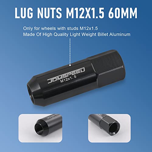 JDMSPEED Black 60MM Aluminum Extended Tuner Lug Nuts Replacement for Wheel Rims M12X1.5 20PCS - Image 5