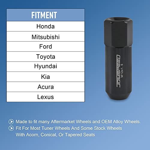 JDMSPEED Black 60MM Aluminum Extended Tuner Lug Nuts Replacement for Wheel Rims M12X1.5 20PCS - Image 2