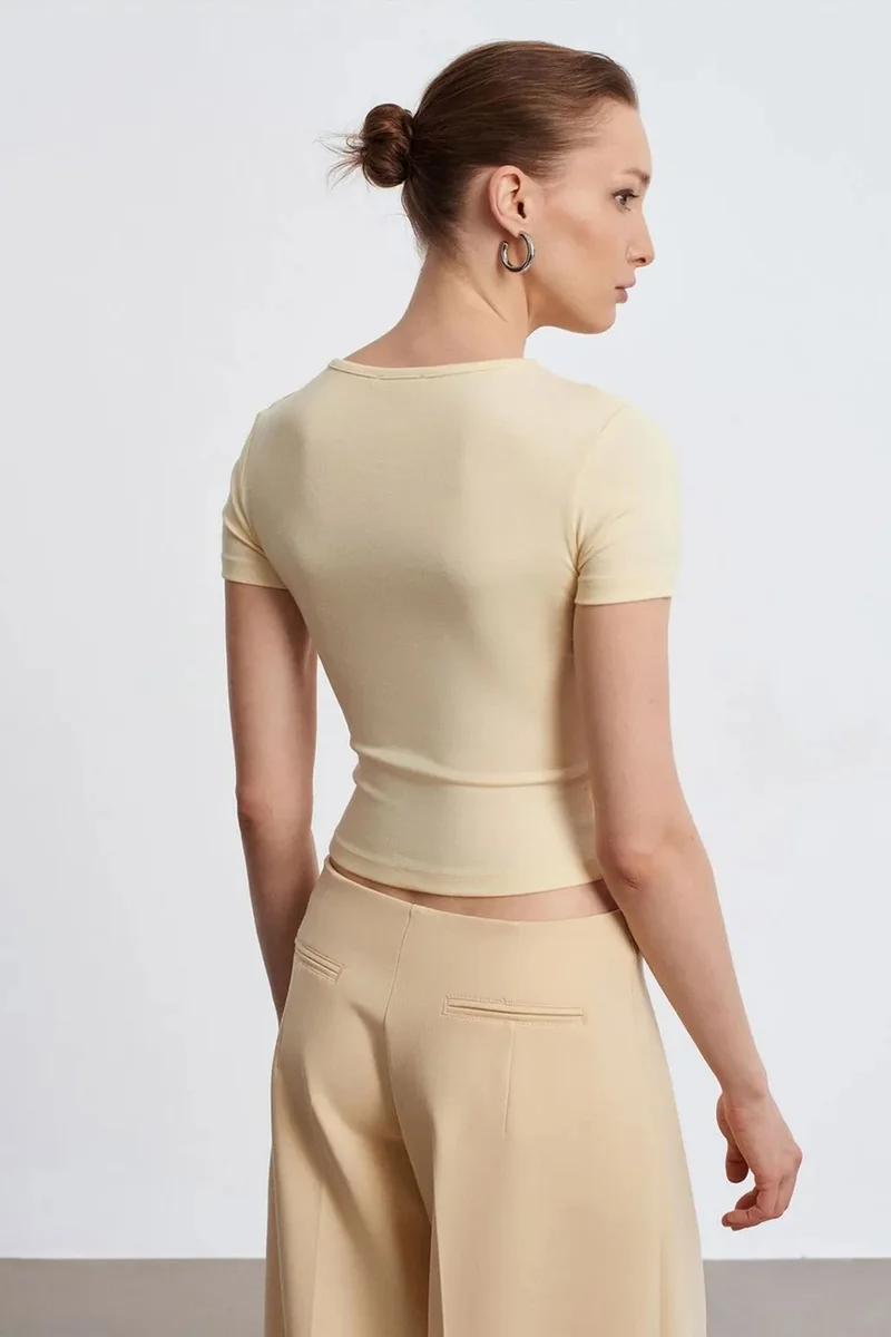 Dilvin Cream Natural DILVIN Slim Fit Crop Jersey Blouse for Women | Best Price UAE