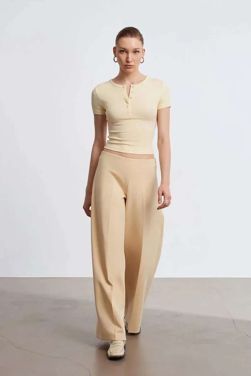 Dilvin Cream Natural DILVIN Slim Fit Crop Jersey Blouse for Women | Best Price UAE