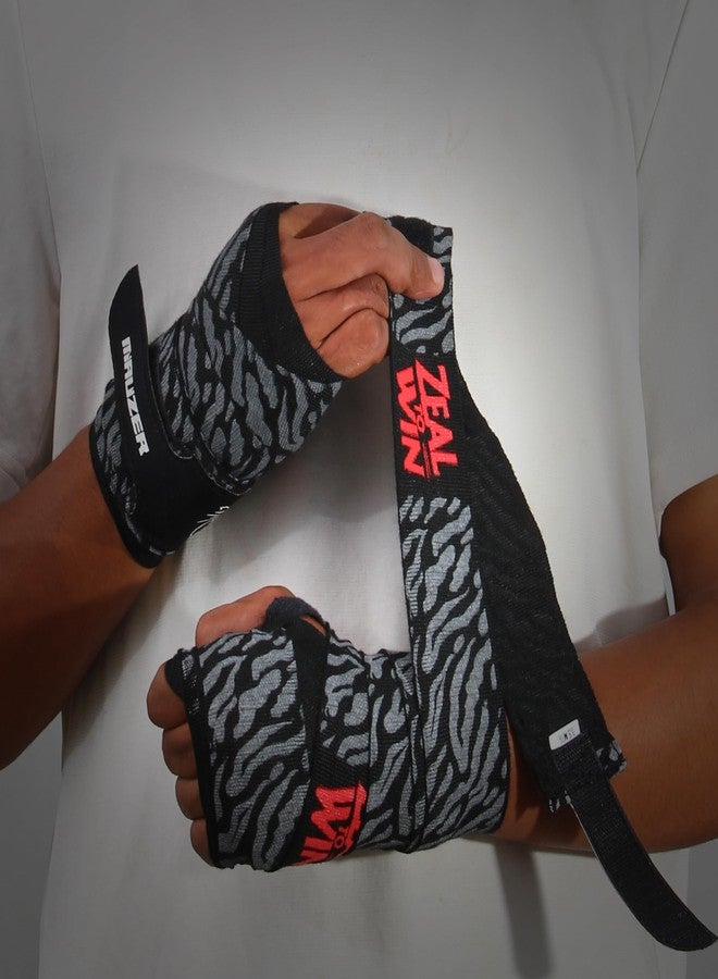 MAUZER Mexican-Style Boxing Hand Wraps - Breathable Stretch Cotton/Poly, 2” Wide with Hook & Loop, CAT Skin Graphic & Zeal to Win Slogan 4.5 Meter - Image 5