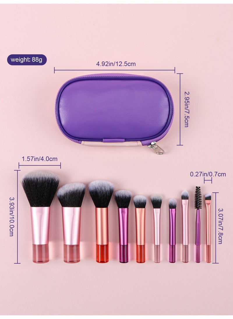 مجموعة فرش مكياج صغيرة، ألوان متنوعة، سهلة الحمل، 10 قطع (وردي) - Image 5