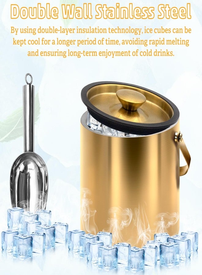 FEMBW دلو ثلج ذهبي سعة 3.2 لتر - دلو ثلج من الفولاذ المقاوم للصدأ معزول بجدار مزدوج، مزود بغطاء ومغرفة وملقط - دلو شمبانيا كبير للحفلات، وعربة المشروبات، والفعاليات الخارجية، وتبريد الكوكتيلات والنبيذ - Image 3