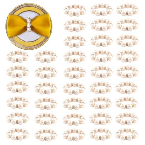 Zikoos 100Pcs Gold Disposable Napkin Rings Imitation Pearl Ring Napkin Holder Delicate WhiteGold Beaded Serviette Buckles for Wedding Party Dinner Table Decor and Daily Use - Image 1