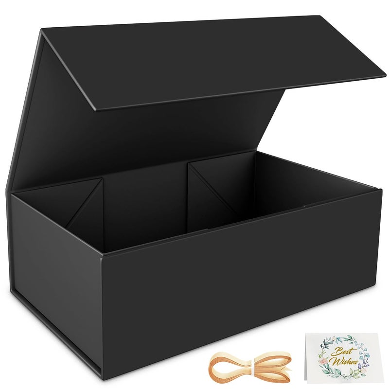 RYDDOY Black Gift Box, 12x6x4'' Gift boxes for Presents with Lids Magnetic Closure Rectangle Collapsible for Groomsman Proposal Box, Wedding, Christmas, Halloween, Birthday Gift Packging - Image 1