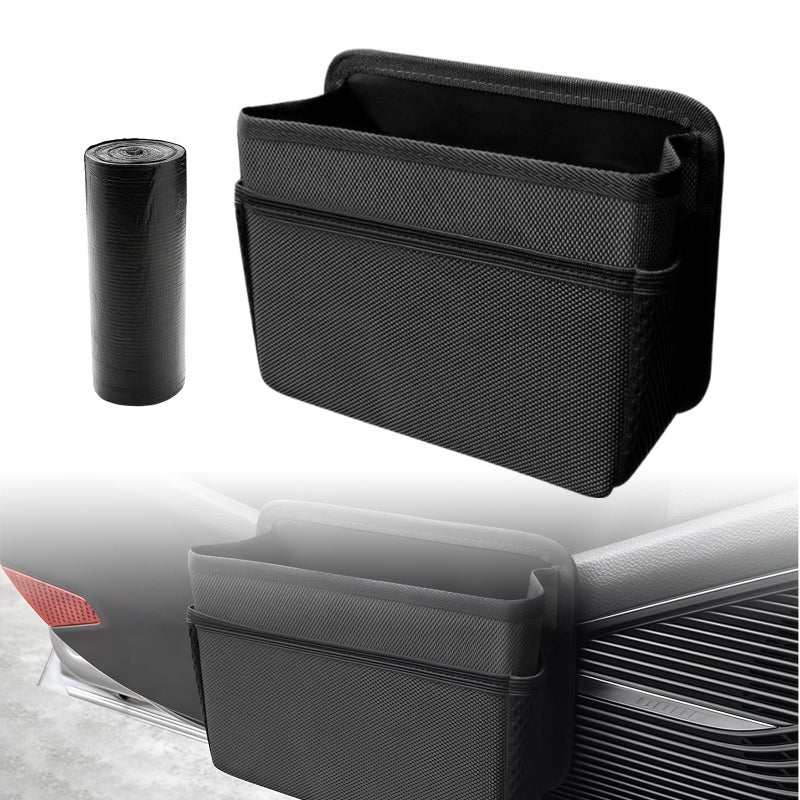 AMZAUTO Car Trash Can, Foldable Hanging Vehicle Garbage Organizer Holder, Waterproof Automotive Trash Bag Holder Dustbin Storage Container for Console Door Seat Back SUV (Black) - Image 1