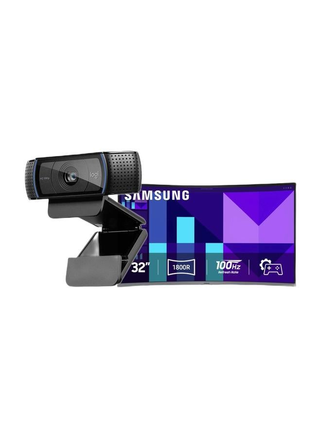سامسونج Essential Streamer Bundle - 32” FHD 100Hz Curved Monitor + Logitech C920 Pro HD Webcam (YouTube/Twitch Ready) - Image 1